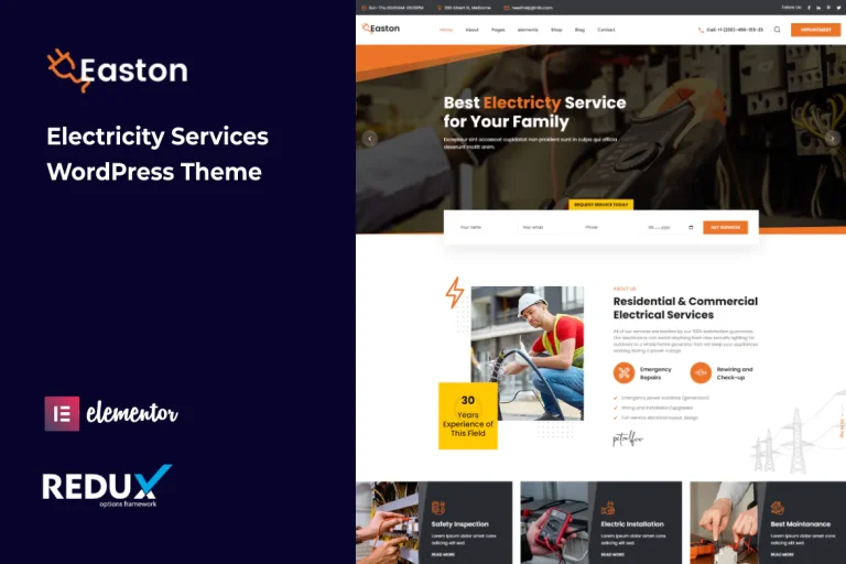 Easton – Tema WordPress de serviços de eletricidade